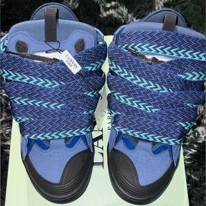 Lanvin crub sneakers Navy Blue Shoes with Teal Zigzag Detail